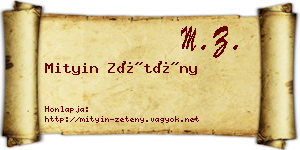 Mityin Zétény névjegykártya